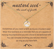 Faith Necklace for Women, Gold Mountain and Mustard Seed Pendant Necklace Religi