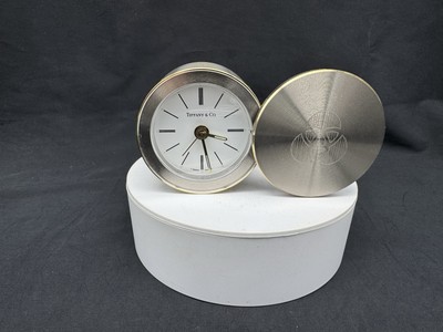 TIFFANY & CO. Round Silver TRAVEL ALARM CLOCK, Battery
