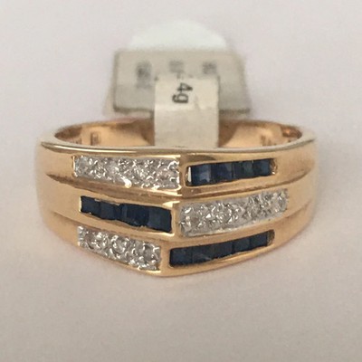 New 14k Solid Yellow Gold Y/G Genuine Diamond Sapphire Ring, SZ-4 to 14