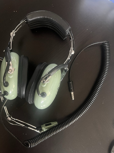 David Clark Aviation Headset Green & Black Double Ear-Cup Boom Mic 3.5mm Jack
