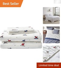 Queen Size Flannel Sheets - Oeko-Tex Certified, Anti-Pilling Stylish Snowflake