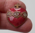 Antique bronze enamel Brooch Sacred Heart Cross Crown of Thorns Ex Voto RARE
