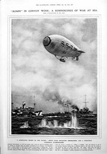Antiker alter Druck Blimps Konvoi Arbeit Zerstörer schüsse auf See Cecil König 1918