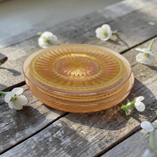 4 Vintage Jeanette Anniversary Marigold Carnival Glass Bread And Butter Plate