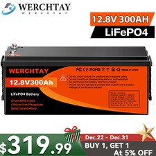 12V 300Ah Deep Cycle LiFePO4 Lithium Battery 200A BMS for RV Solar Boat Off-grid