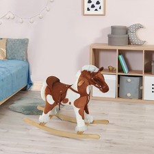 Kids Ride On Rocking Horse Toy Plush Wood Pony Traditional Gift w/Neigh Sound