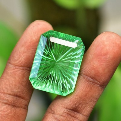 FLAWLESS Natural Green Topaz 27x21mm Emerald Cut CERTIFIED Loose Gemstone
