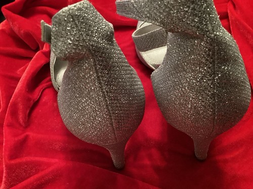 DREAM PAIRS Damen Riemchen Sandalen Silber Glitzer Stoff Open Toe Heels Gr. 9,5 - Bild 3 von 5