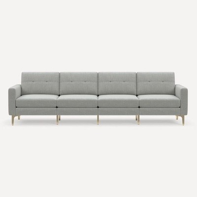 Burrow Nomad 4-Seat Modern Light Gray Sofa with Gold Legs