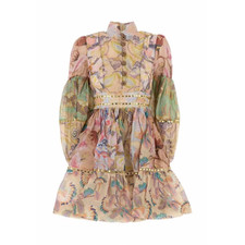 Zimmermann New Vintage Royal Stand Collar Puff Lantern Sleeve Belted Mini Dress