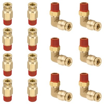 1/4  Quick Push to Connect Fittings Brass Male Straight and Elbow Combination...