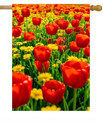 Floral Flower Red Poppy Field Farm Meadow Landscape Spring Summer House Flag ...