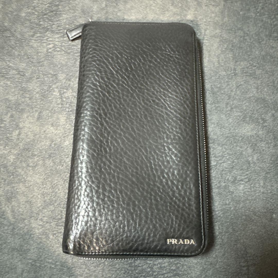 Prada Black Round Zipper Travel Wallet Long Leather Wallet