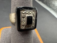 Vintage 925 Sterling Silver Black Onyx  Marcasites Cocktail Ring Size 8