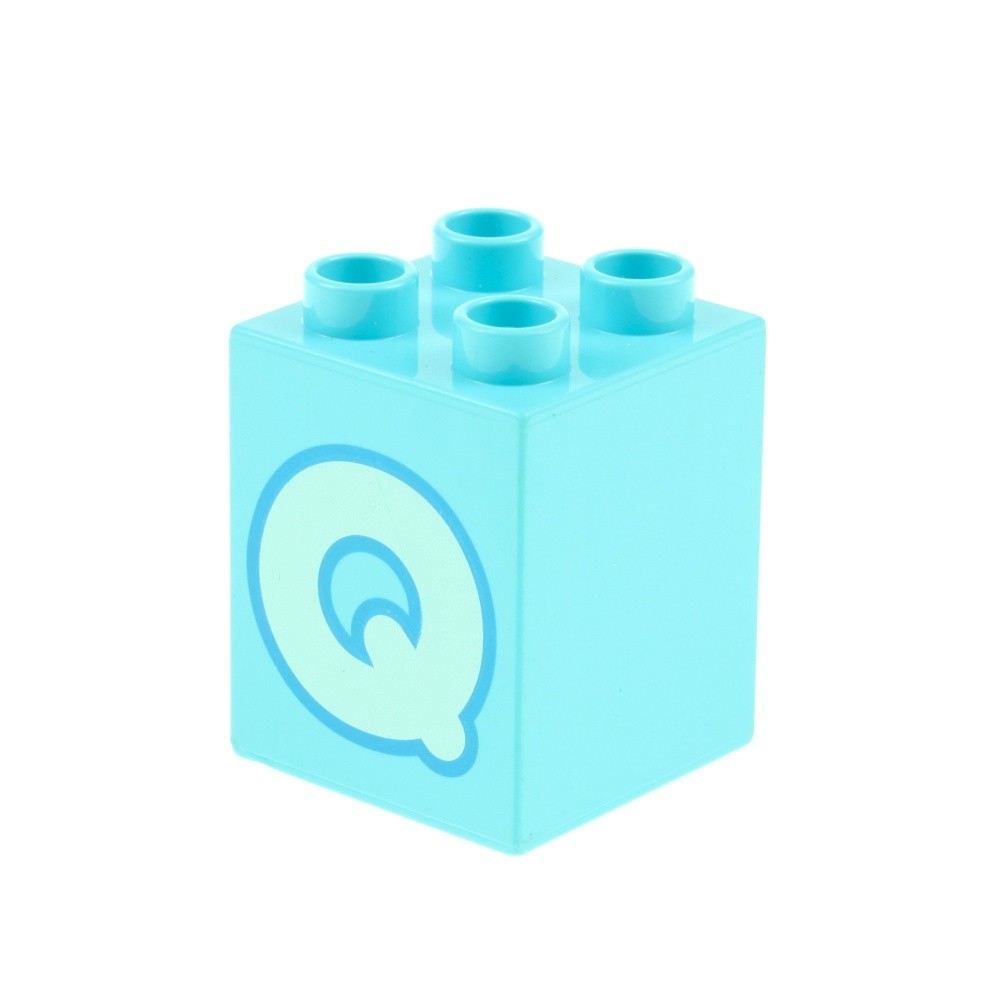 1x LEGO Duplo Motif Construction Stone 2x2x2 Light Azure Blue Letter Q Aqua
