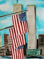 Original Flag City Watercolor Impressionism