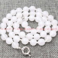 Genuine 10mm Natural White and Nephrite Jade Round Gem Beads Long Necklace 20"