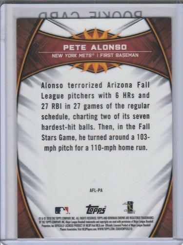 PETE ALONSO ROOKIE CARD Peter RC 2019 BOWMAN CHROME BASEBALL New York Mets! - Picture 2 of 2