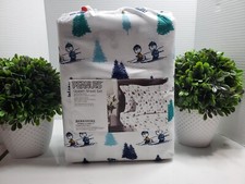 Peanuts Snoopy Christmas Charlie Brown Skiing Queen Sheet Set Berkshire New