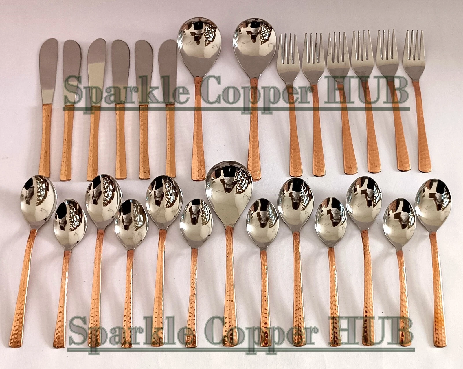 Vintage Pure Copper Stainless Steel Flatware Tableware 27 Piece Cutlery Sets