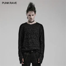 Punk Rave Visual Kei Goth Men's Broken Casual T-Shirt Slim Fit Long Sleeve Tops
