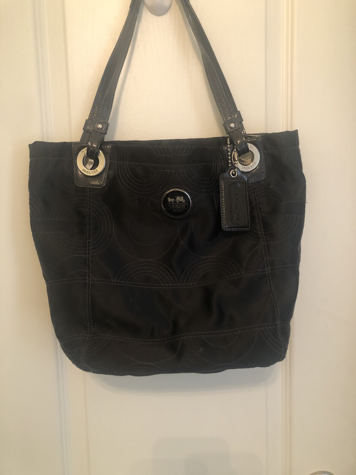 COACH Purse Hobo Bag Black Signature Logo E… Gem