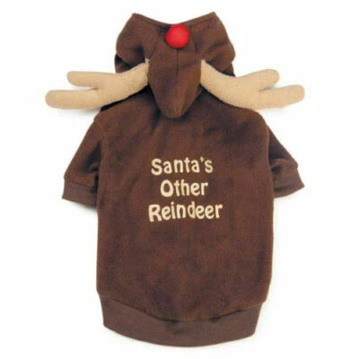 CASUAL CANINE CC Reindeer Dog Hoodie Coat Jacket Pet Brown Fleece Christmas Holiday Costume