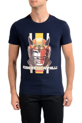 Roberto Cavalli ''SPORT'' Men's Blue Graphic Stretch T-Shirt Sz S M L XL 2XL