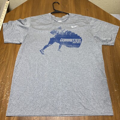 Nike ''Committed Just Do It'' Mens Gray Graphic Shirt Sz XL Fit Dry Short Sleeve