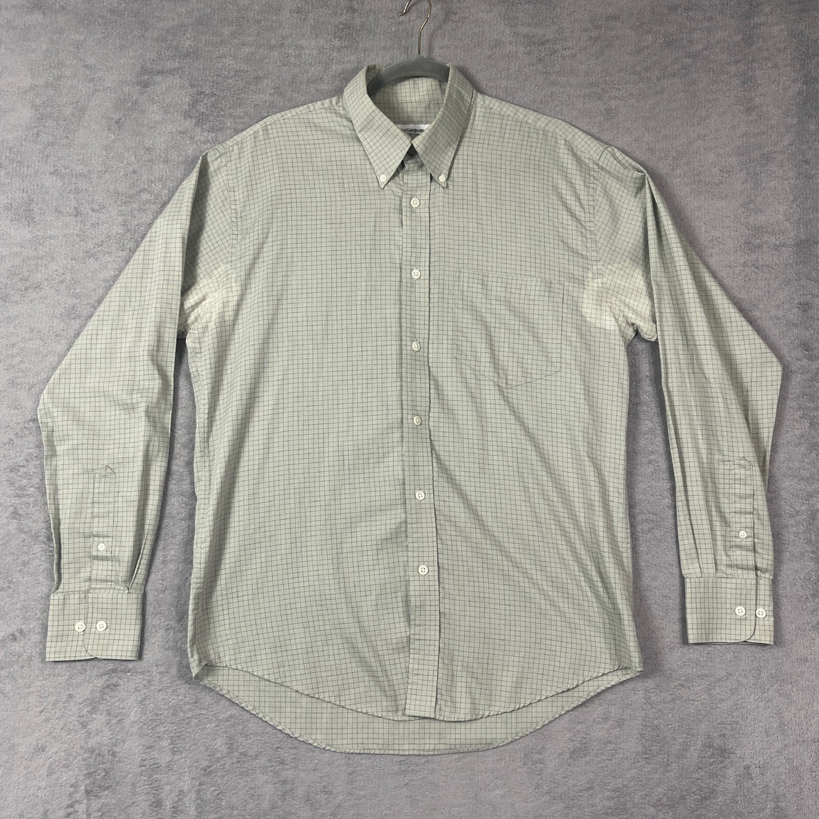 Camicia uomo Yves Saint Laurent con bottoni taglia L verde check manica lunga grande