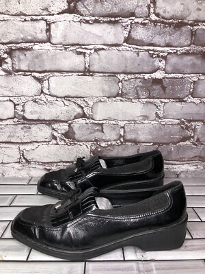 ARA Naturform Black Leather Croc Embossed Kiltie Bow Wedge Shoes Women s 7.5M US