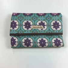 Timi  Leslie Aqua Blue Floral Rectangle Pocket Hook Loop Diaper Changing Pad