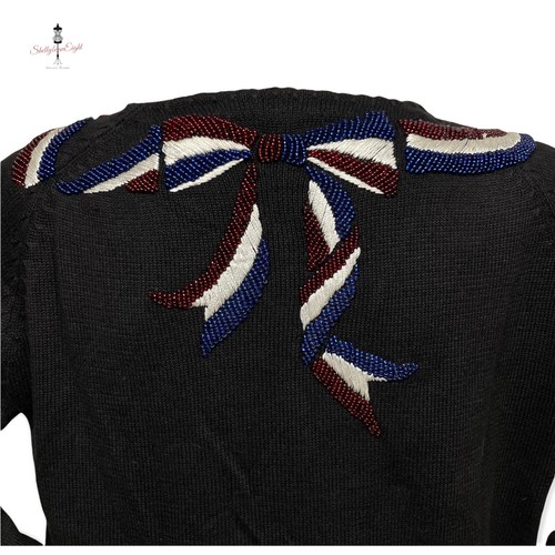 Maglione cardigan vintage Michael Simon 1994 anni 90 impreziosito applicazioni perline FRANCIA M - Foto 10 di 12
