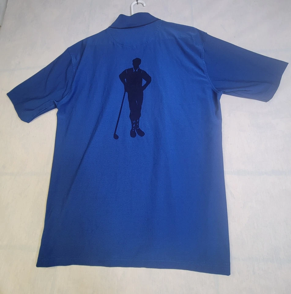 Camisa polo de golf Payne Stewart grande 100 % poliéster silueta grande en la espalda azul Foto 2 de 4