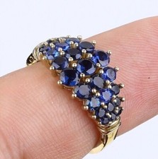 Women's Three Row Wedding Ring Lab Created Blue Sapphire 925 Sterling Silver