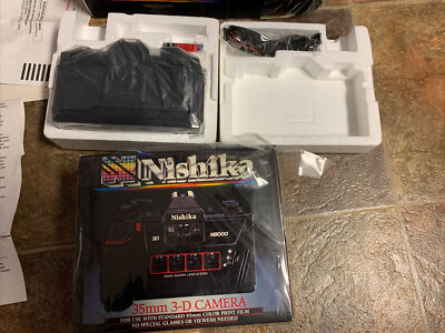 All MINT New in Box Nishika N8000 35mm 3D Camera, Flash, Case and
