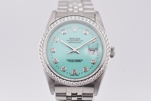 Rolex Datejust 16234 White Gold Diamond Bezel Custom Tiffany Dial 36mm - Picture 3 of 15