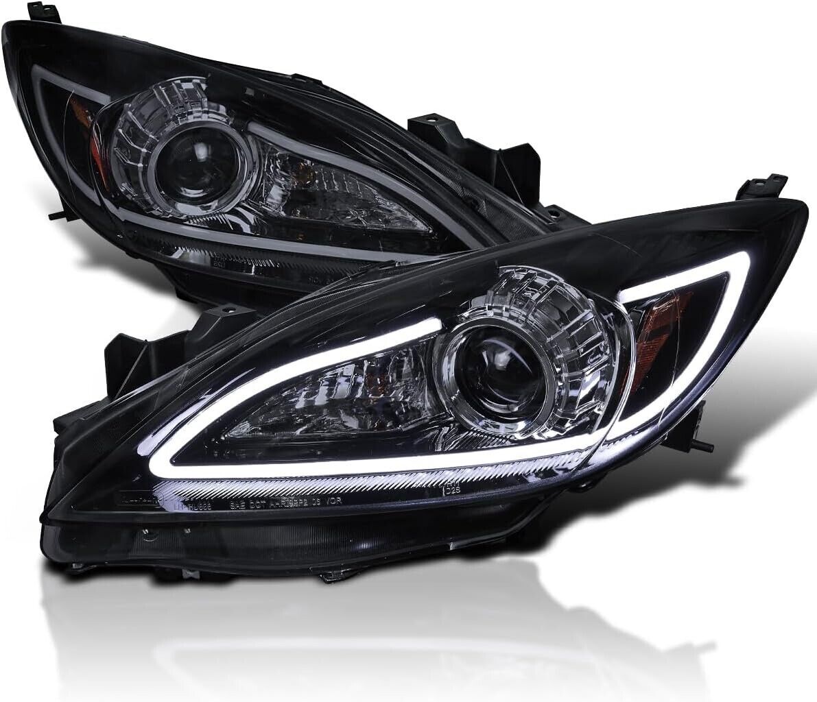 Dark Black Headlights Led Tube Set Pair Headlamp Fits 2010-2013 Mazda 3 Halogen