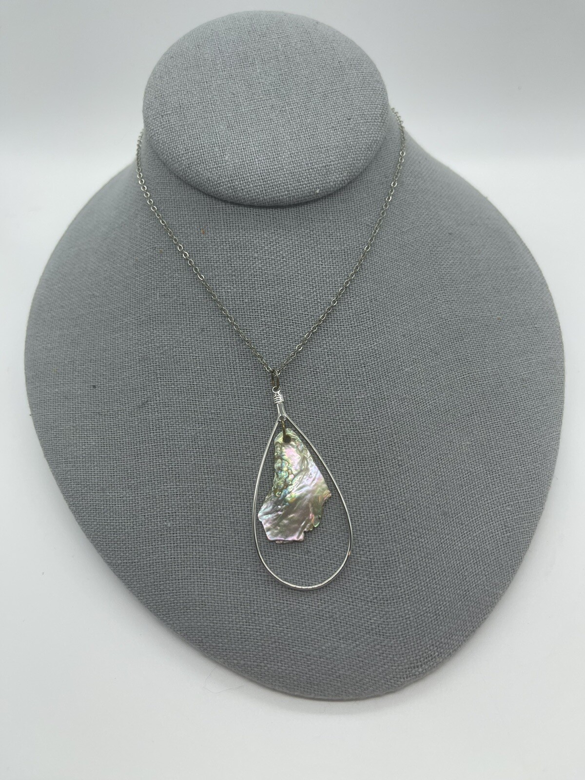 Dangling Abalone Shell Silver Teardrop Pendant Ne… - image 1