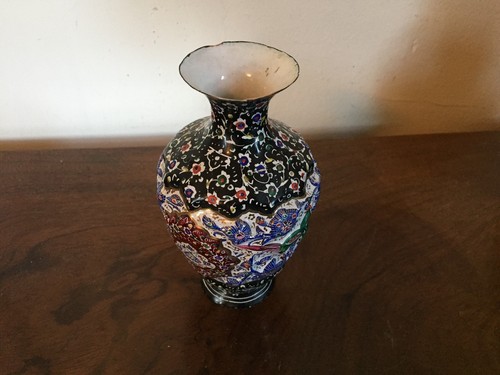 Small Antique Chinese Cloisonne Enamel Vase Late 19th c. Early 20th c. Champleve - Picture 5 of 12
