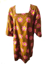 RARE 1970s Vintage DESIGN HOUSE Mod Daisy + Smiley Face  Smock / Kappogi /Tie