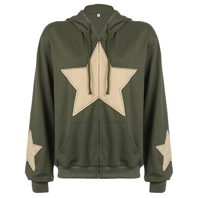 Womens Long Sleeves Sweatshirt Loose Hoodie Zipper Outwear Casual Coat  Oversize