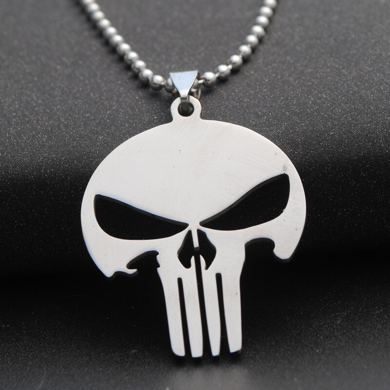 Collar de cadena de 23" de acero inoxidable colgante calavera The Punisher para hombre regalo