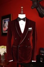 Men's Elegant Double Breasted Blazer Party Wear Maroon Velvet Dinner Jacket Coat