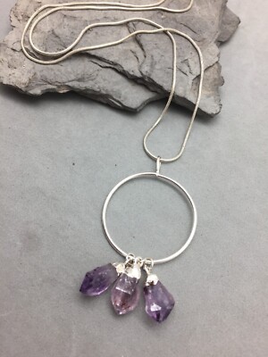 Crystal Dream Natural Amethyst Point Pendant Sterling Silver Chain 24'' Designer