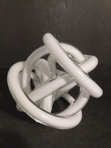 4" Diameter White Art Glass Infinity Knot Orb Sculpture Paperweight Murano(?) - Picture 2 of 13