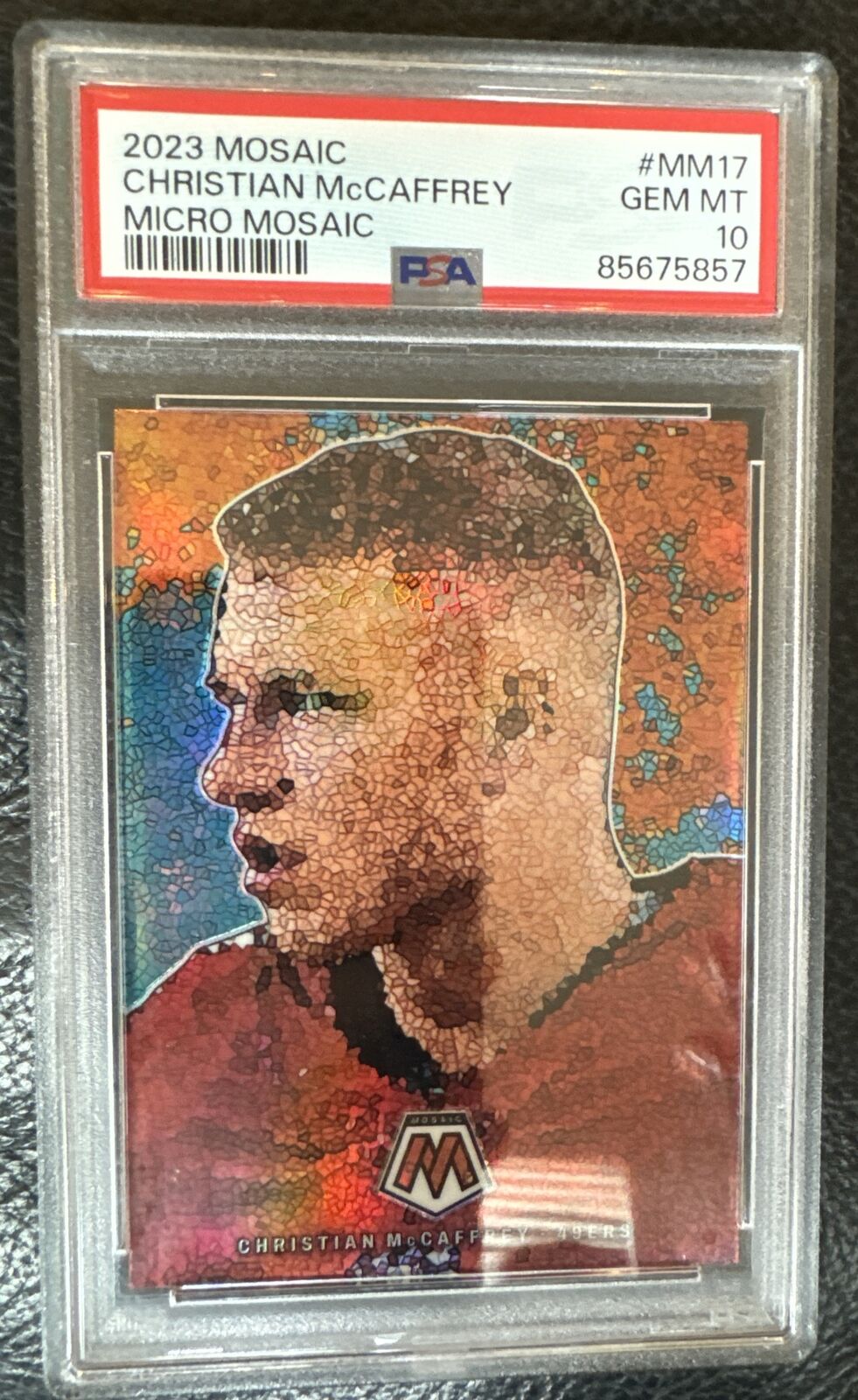 Christian McCaffrey 2023 Mosaic Micro Mosaic No. MM-17 PSA GEM MT 10 CASE HIT SP