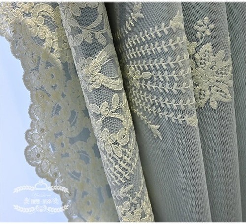 White Lace Screen Splicing with Chenille Curtains for Room Bay Window Valance - Picture 15 of 18