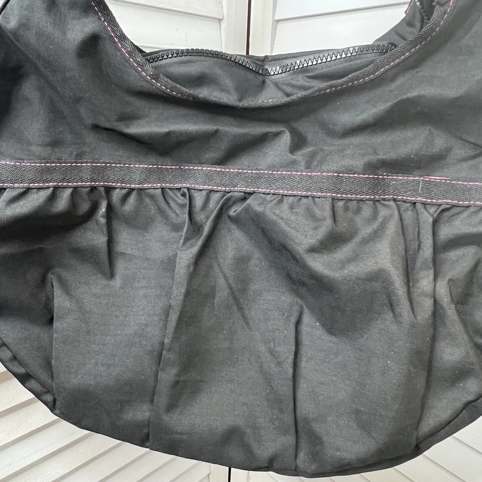 Joe Boxer Black Shoulder Bag Pink Lining Nylon Purse Smiley Logo Y2K Style - Image 2 of 4