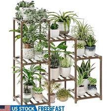 7-Pot Plant Stand Wooden Shelf Indoor Outdoor Durable Display Rack Easy Assembly